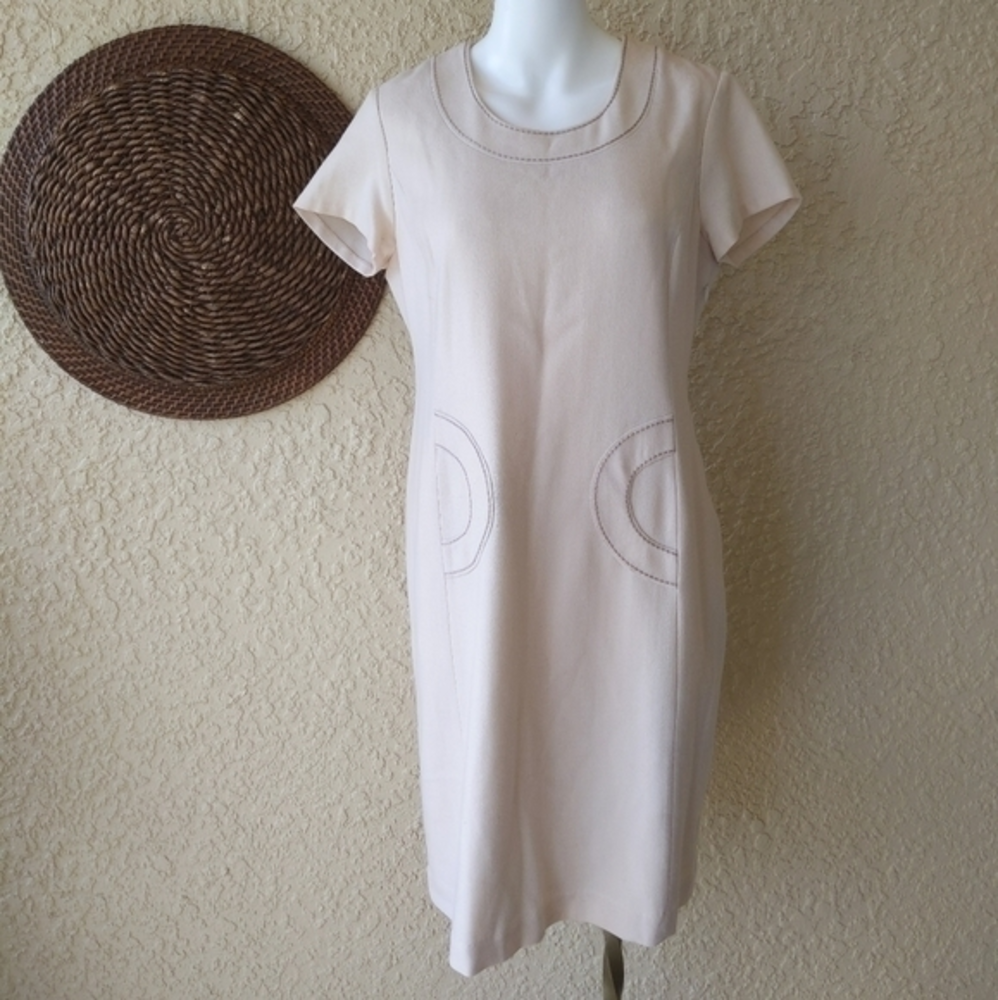 Boden sheath dress tan faux pocket